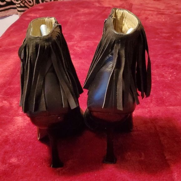 Paco Gil Sexy Black Heeled Fringe Leather Boots Size 6 - Picture 5 of 12